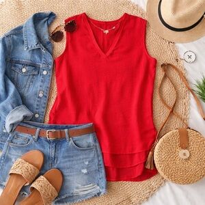 Cristina B Red Sleeveless Layered Hem Blouse XXL | V-Neck Flowy Top
